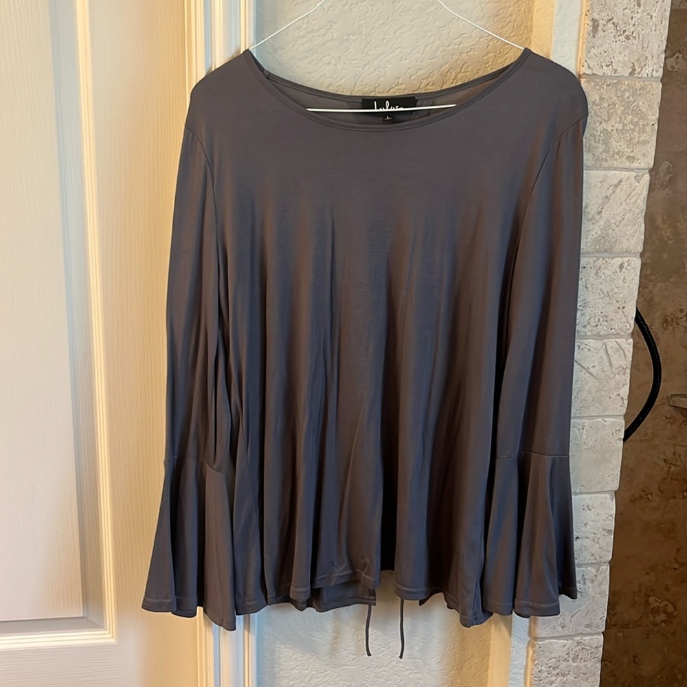 Open back, dark gray cotton long sleeves top